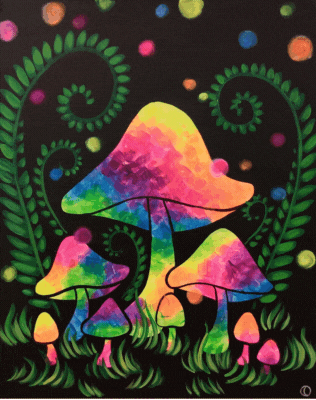 Blacklight Mushrooms Art